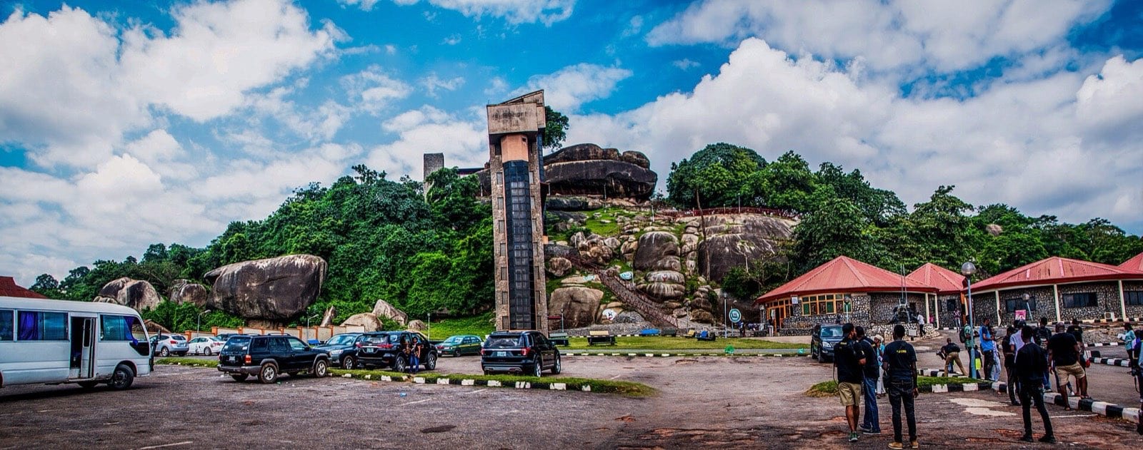 The granite mass of Olumo Rock rising above the roofs of Abeokuta.