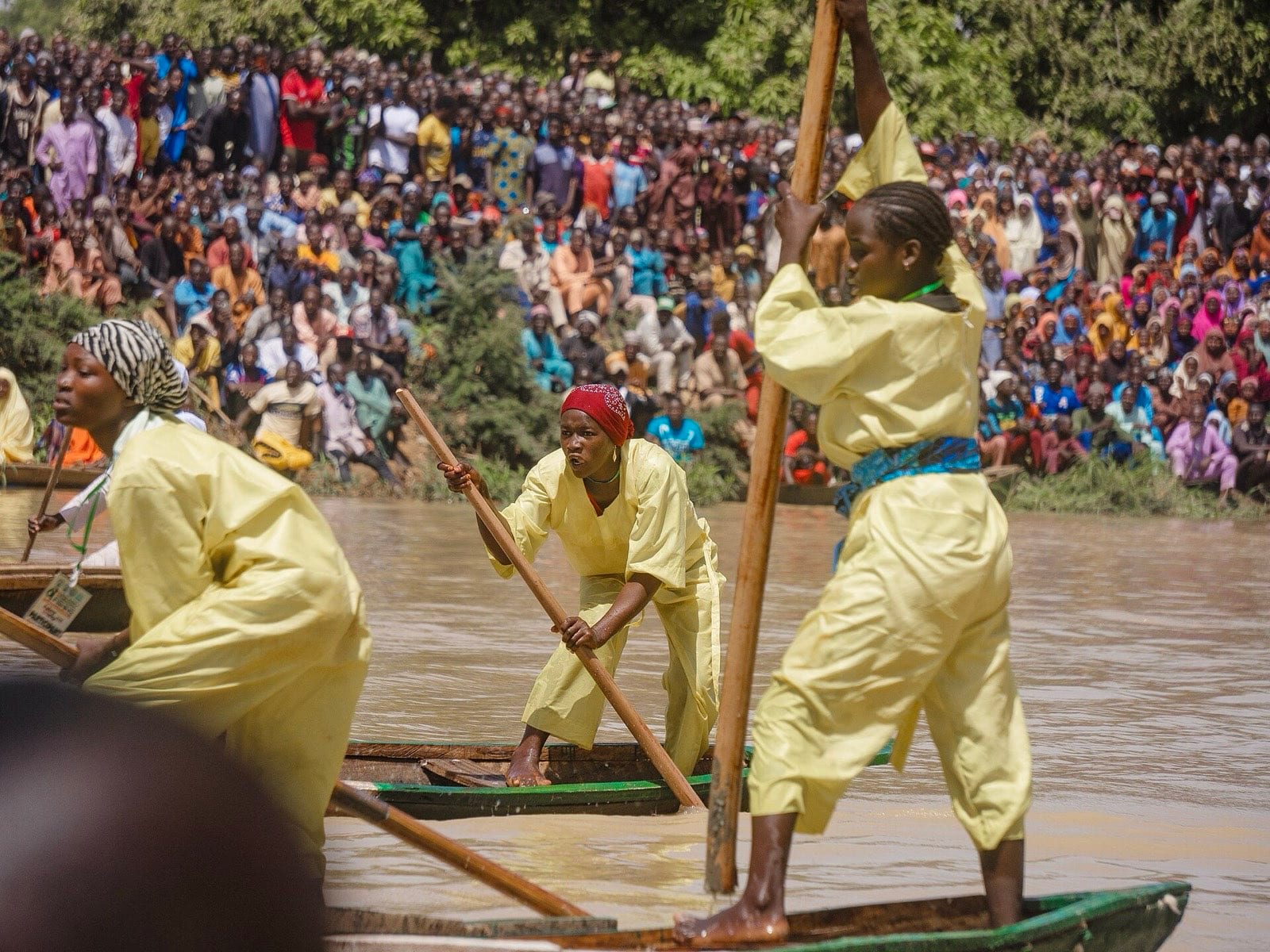 Fishermen in the shallows of the Sokoto-Rima river during the festival.