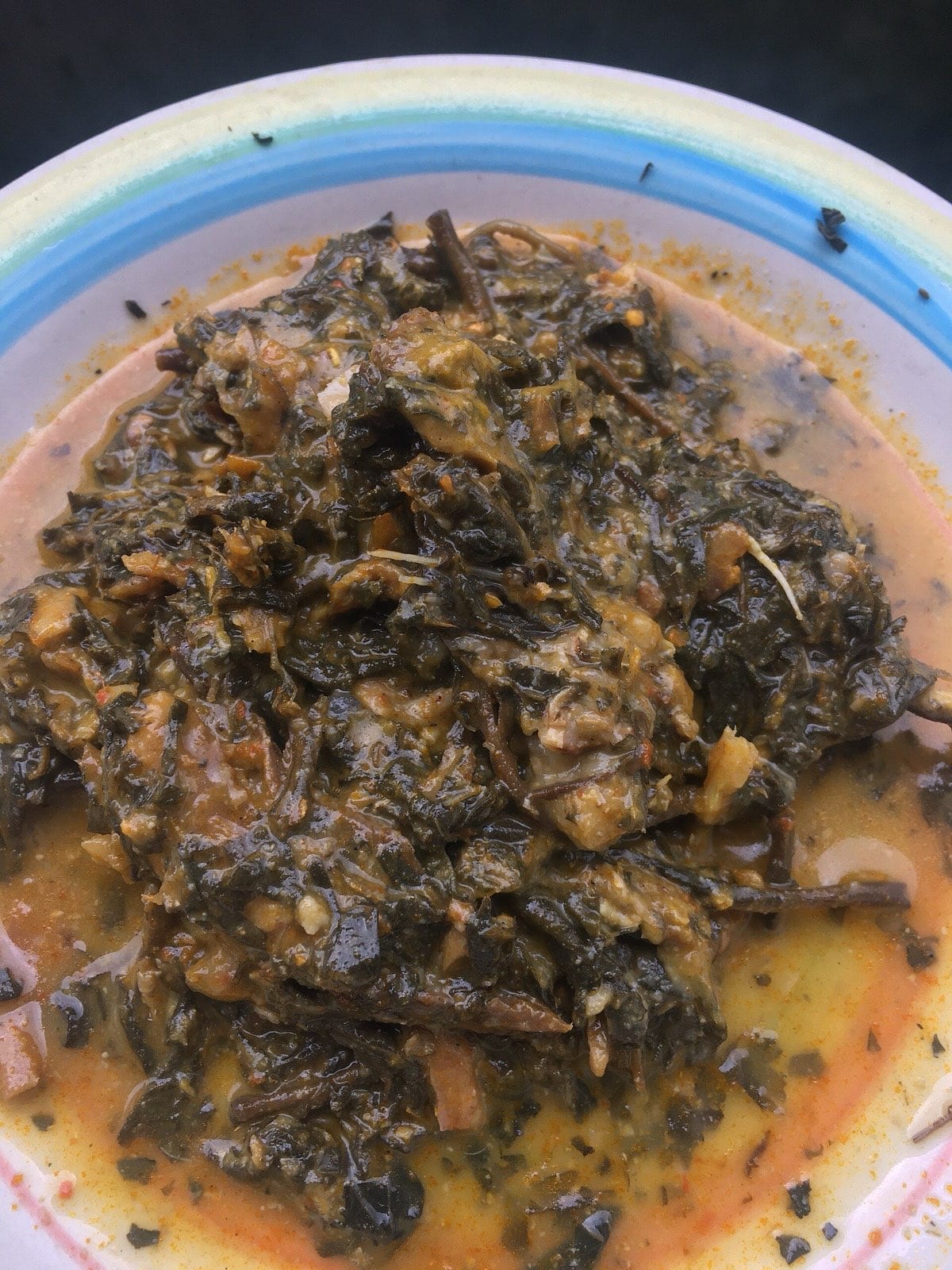 A bowl of bitterleaf soup.